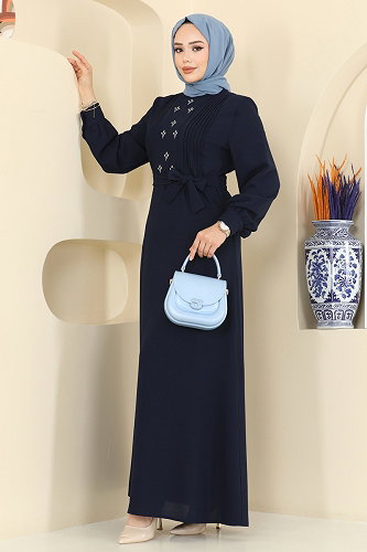 moda selvim Pilise Detaylı İthal Krep Elbise 309ASN888 Laci - Thumbnail