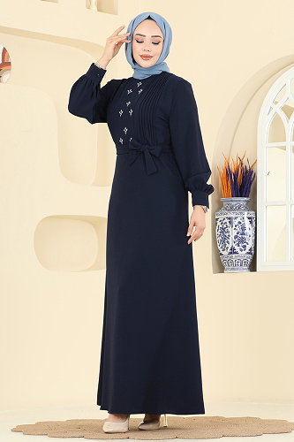 moda selvim Pilise Detaylı İthal Krep Elbise 309ASN888 Laci - Thumbnail