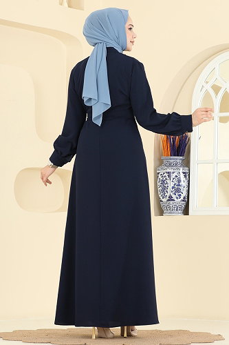 moda selvim Pilise Detaylı İthal Krep Elbise 309ASN888 Laci - Thumbnail