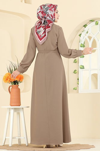 moda selvim Pilise Detaylı İthal Krep Elbise 309ASN888 Vizyon - Thumbnail