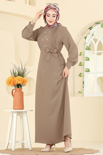 moda selvim Pilise Detaylı Krep Elbise 309ASN888 Vizyon - Thumbnail