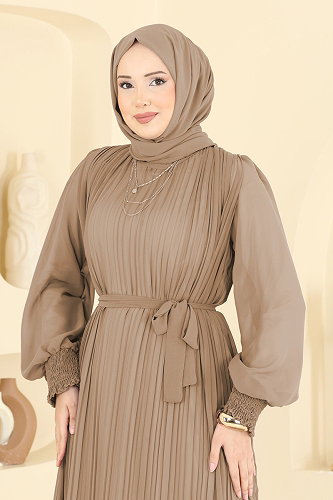 moda selvim Pilise Detaylı Şifon Abiye 5770EDF311 Vizyon - Thumbnail