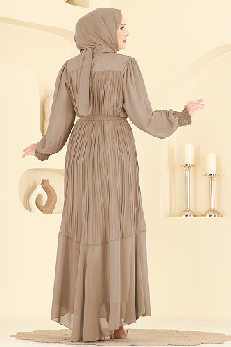 moda selvim Pilise Detaylı Şifon Abiye 5770EDF311 Vizyon - Thumbnail