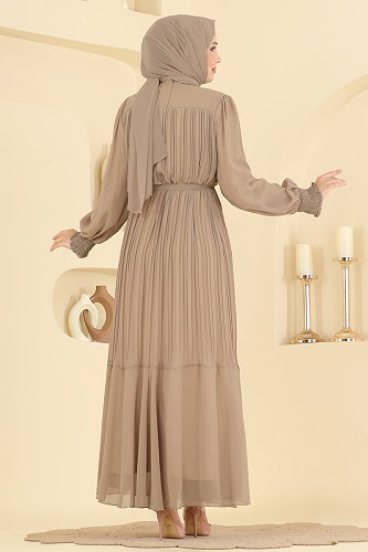 moda selvim Pilise Detaylı Şifon Abiye 5770EDF311 Vizyon - Thumbnail