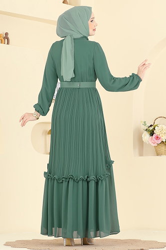 moda selvim Pilise Detaylı Şifon Elbise 2468ANT466 Mint - Thumbnail