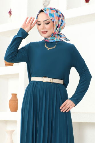 moda selvim Piliseli Etekli Sandy Takım 2008MEY846 Petrol - Thumbnail