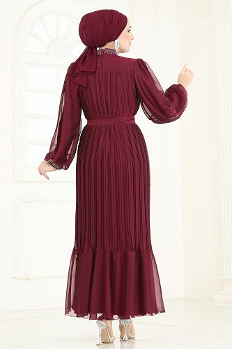 moda selvim Piliseli Janjan Abiye 5606EDF311 Bordo - Thumbnail