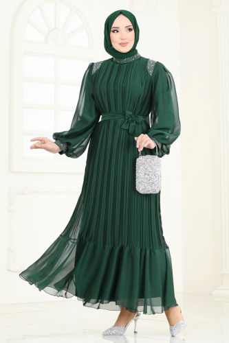 moda selvim Piliseli Janjan Abiye 5606EDF311 Zümrüt - Thumbnail