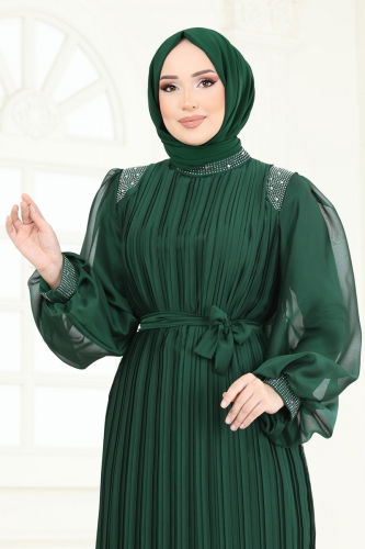 moda selvim Piliseli Janjan Abiye 5606EDF311 Zümrüt - Thumbnail