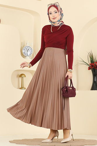 moda selvim Piliseli Jarse Etek 4537BRZ597 Vizyon - Thumbnail