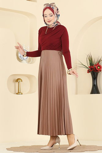 moda selvim Piliseli Jarse Etek 4537BRZ597 Vizyon - Thumbnail