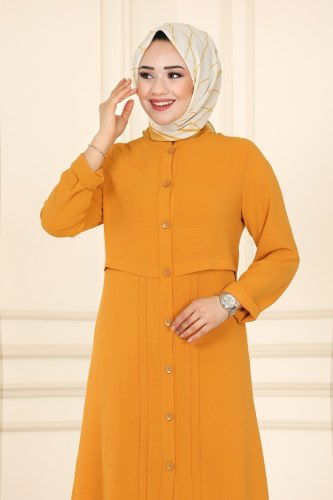 moda selvim Piliseli Mevsimlik Kap PL8069 Hardal - Thumbnail