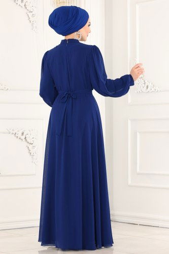 moda selvim Piliseli Şifon Abiye 5378AB368 Saks - Thumbnail