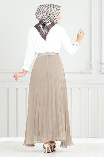 moda selvim Piliseli Şifon Etek 16202BSK984-M Vizyon - Thumbnail