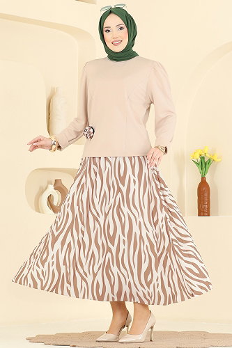 moda selvim Piliseli Zebra Desenli Takım 5645ZNNK1102 Bej - Thumbnail