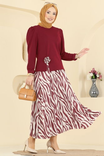 Z.N.N.K. - Piliseli Zebra Desenli Takım 5645ZNNK1102 Bordo