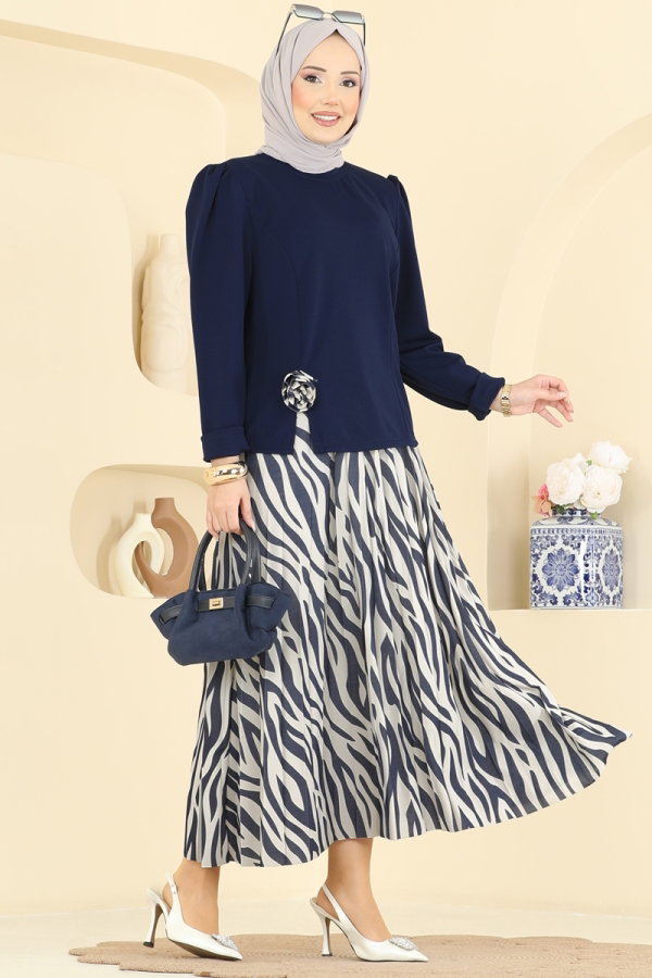Modaselvim Kombin Piliseli Zebra Desenli Takım 5645ZNNK1102 Laci
