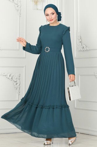 E.D.F. - Pleated Chiffon Evening Dress 5613EDF311 Petrol