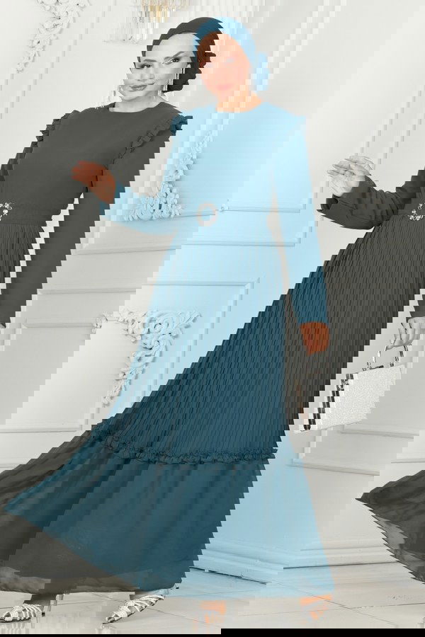 Modaselvim EVENING DRESSES Pleated Chiffon Evening Dress 5613EDF311 Petrol