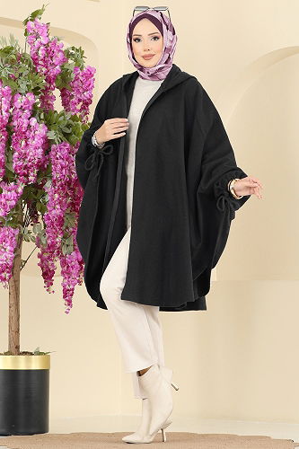 moda selvim Poncho 0505ERK1158 Black - Thumbnail