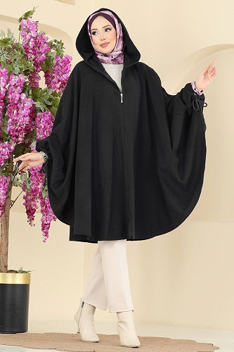 moda selvim Poncho 0505ERK1158 Black - Thumbnail