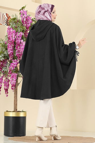 moda selvim Poncho 0505ERK1158 Black - Thumbnail
