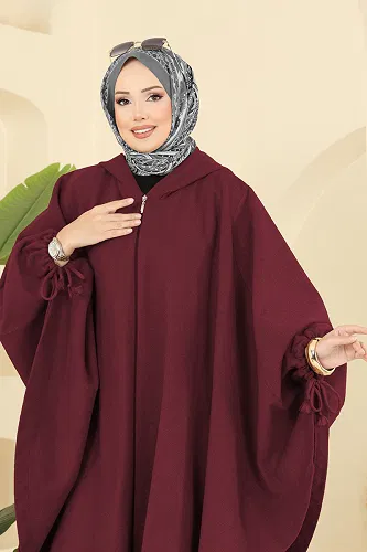 moda selvim Poncho 0505ERK1158 Burgundy - Thumbnail
