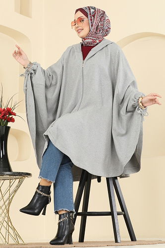 moda selvim Poncho 0505ERK1158 Gray - Thumbnail