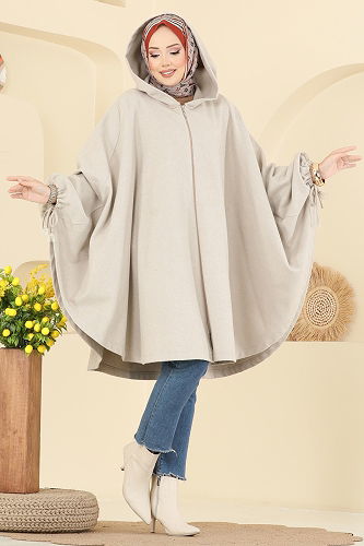 moda selvim Poncho 0505ERK1158 Stone - Thumbnail