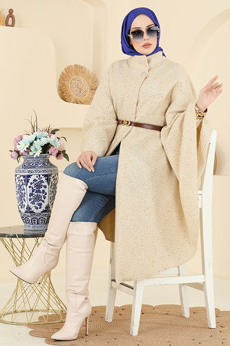 moda selvim Poncho 1453ANT466 Stone - Thumbnail