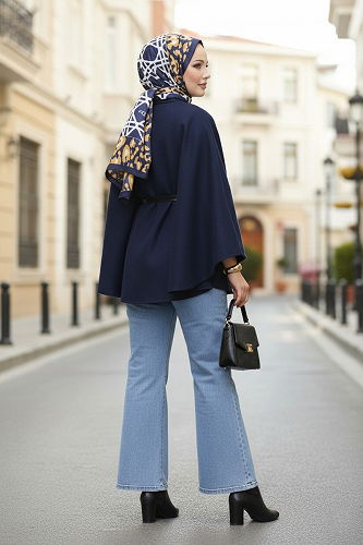 moda selvim Poncho 21190MPR1163 Navy Blue - Thumbnail