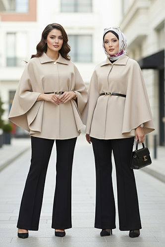 moda selvim Poncho 21190MPR1163 Stone - Thumbnail