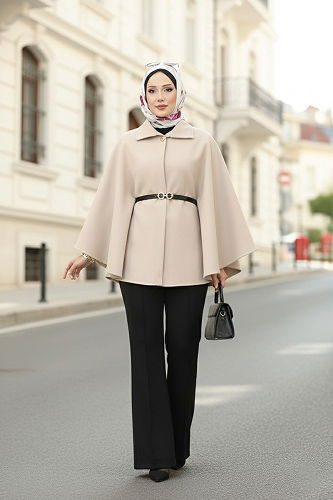 moda selvim Poncho 21190MPR1163 Stone - Thumbnail