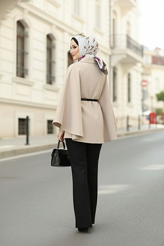 moda selvim Poncho 21190MPR1163 Stone - Thumbnail