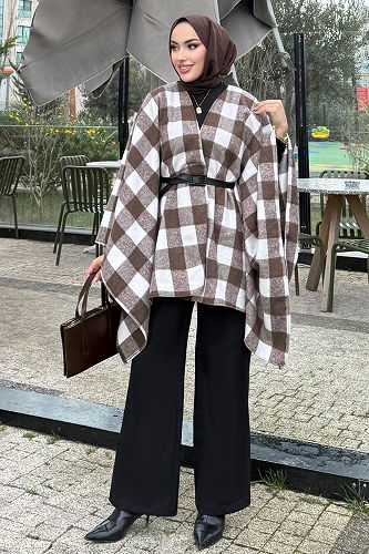 moda selvim Poncho 4701ALGK1170 Brown - Thumbnail