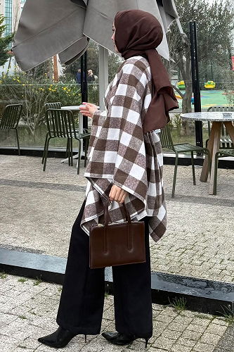 moda selvim Poncho 4701ALGK1170 Brown - Thumbnail