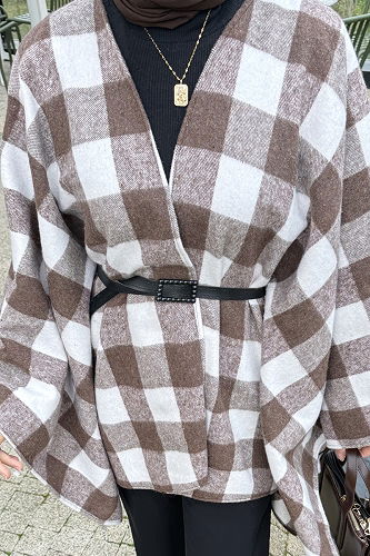 moda selvim Poncho 4701ALGK1170 Brown - Thumbnail