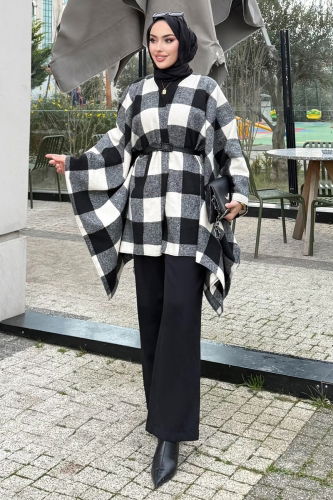 A.L.G.K. - Poncho 4701ALGK1170 Ecru & Black