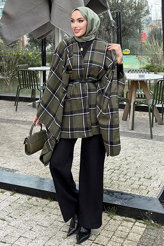 moda selvim Poncho 4701ALGK1170 Khaki - Thumbnail