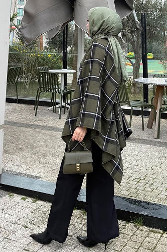 moda selvim Poncho 4701ALGK1170 Khaki - Thumbnail