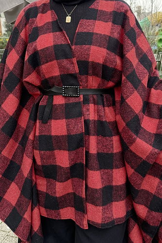 moda selvim Poncho 4701ALGK1170 Red - Thumbnail