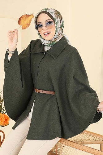 moda selvim Poncho 5035ERK1158 Khaki - Thumbnail