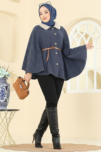 moda selvim Poncho 5333NFC1010 Indigo - Thumbnail