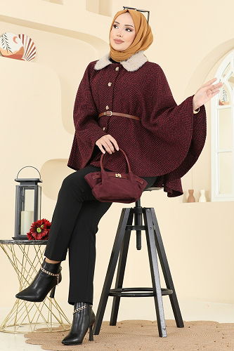 moda selvim Poncho 5333NFC1010 Red - Thumbnail