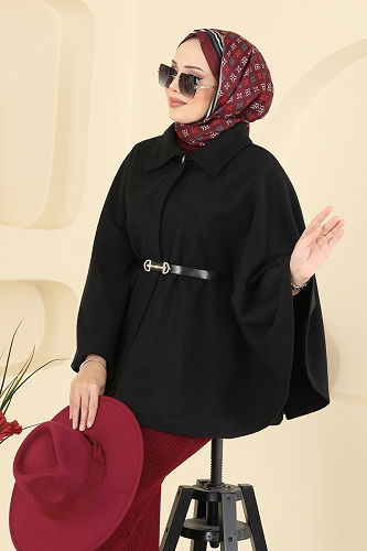 moda selvim Poncho 6070TEG847 Black - Thumbnail