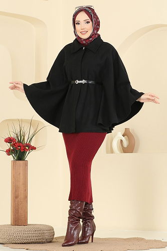 moda selvim Poncho 6070TEG847 Black - Thumbnail