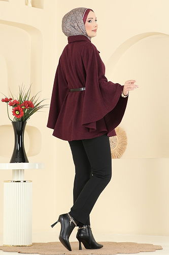 moda selvim Poncho 6070TEG847 Burgundy - Thumbnail