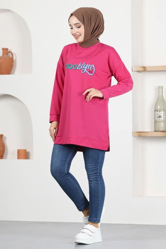 moda selvim Printed Tunic MSL5026 Fuchsia - Thumbnail