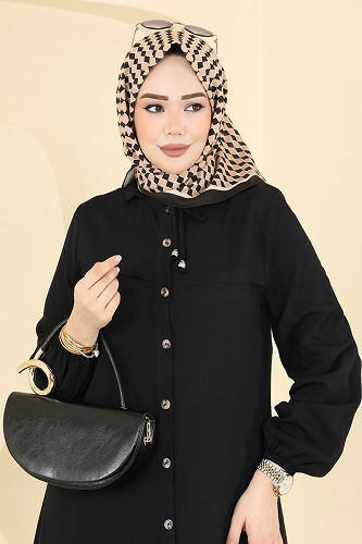 moda selvim Prizma Desen Soft Eşarp 510ERB1087 Siyah&Bej - Thumbnail