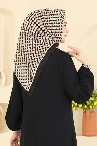 moda selvim Prizma Desen Soft Eşarp 510ERB1087 Siyah&Bej - Thumbnail